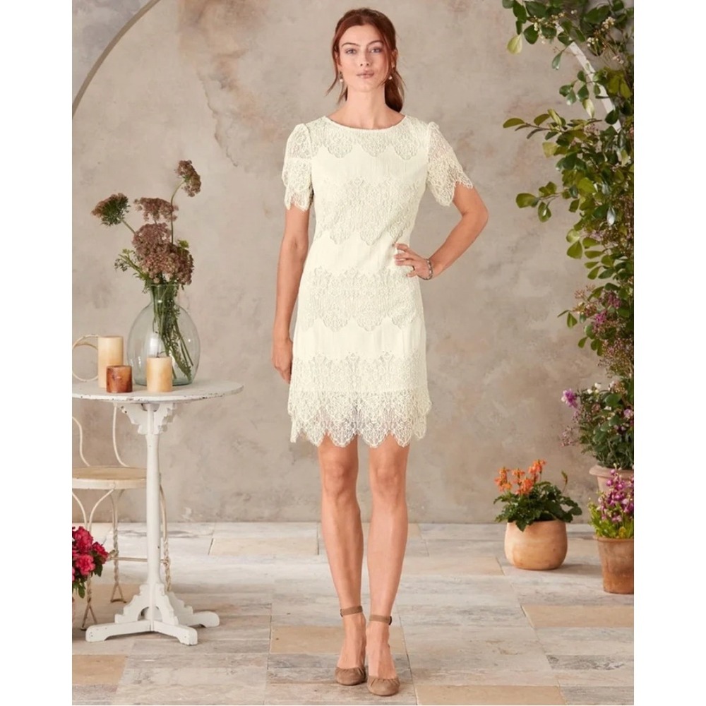 Sundance Northern‎ Sky Dress Lace Ivory Floral Shift Short Sleeve Eyelash Trim M